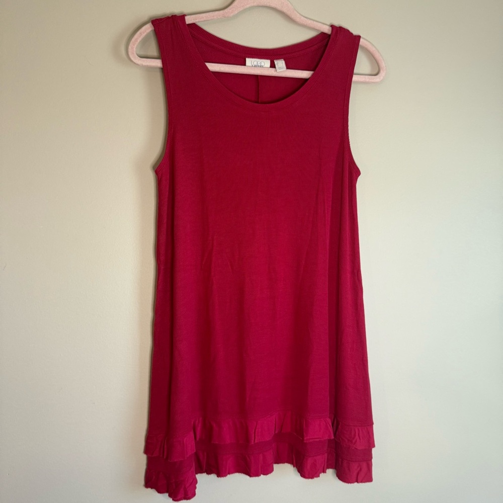 LOGO LAYERS Red Sleeveless Dress with Ruffle Hem